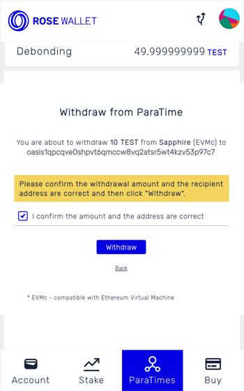 Withdraw tokens: Review
withdrawal